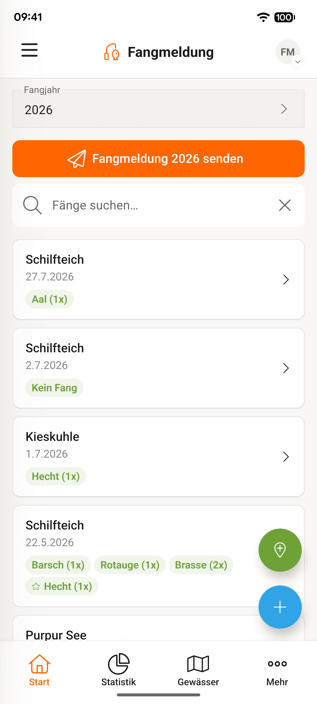 Fangmeldung App - Fangliste und Fangerfassung