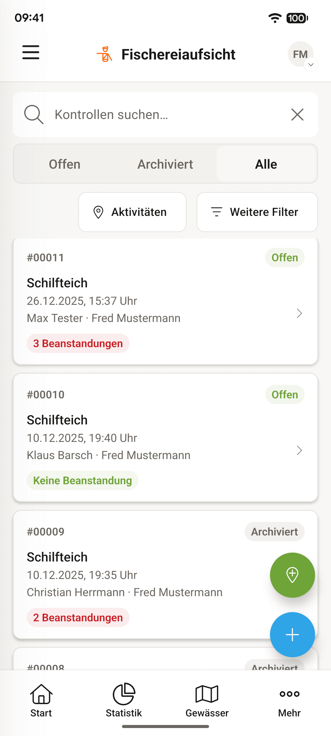 Fischereiaufsicht am Gewässer.
