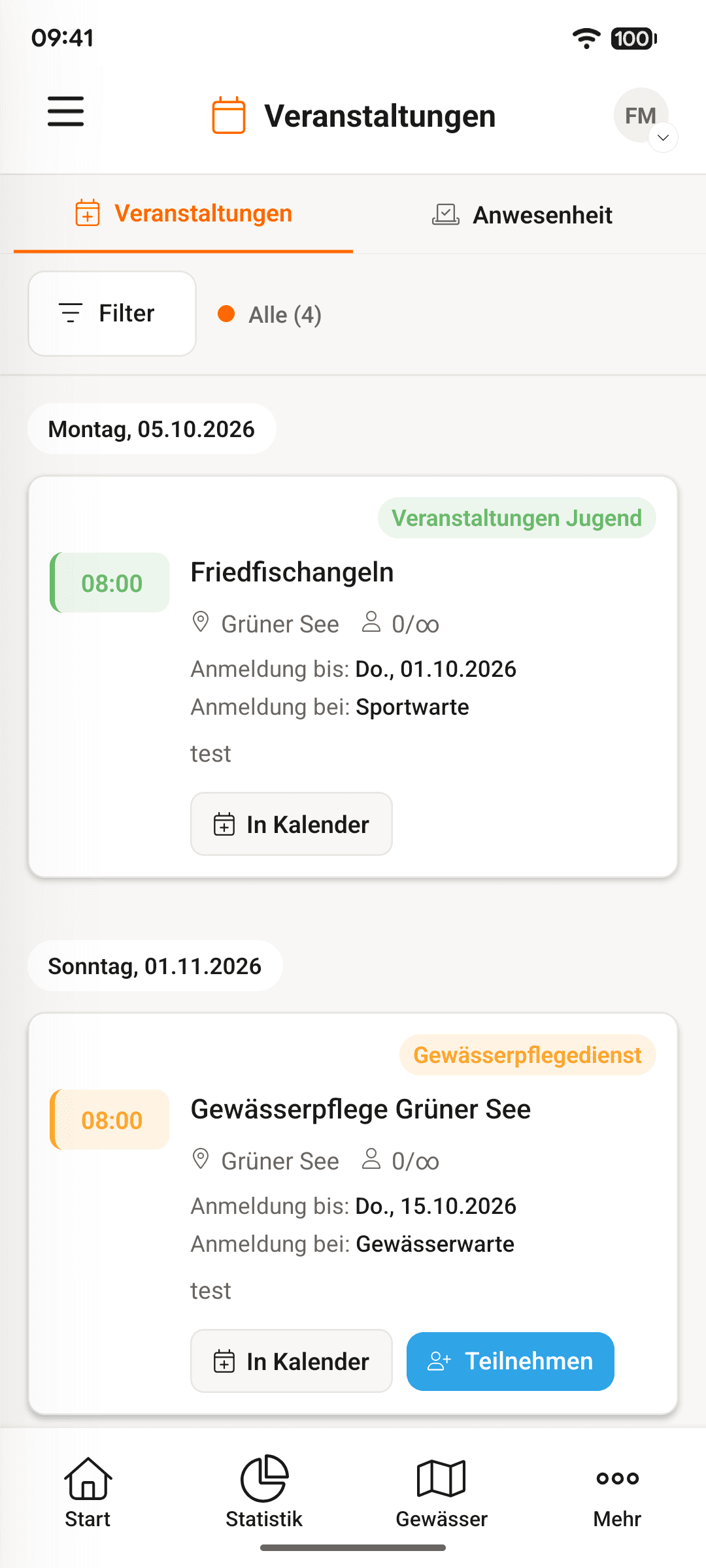 Termine und Arbeitsdienste.