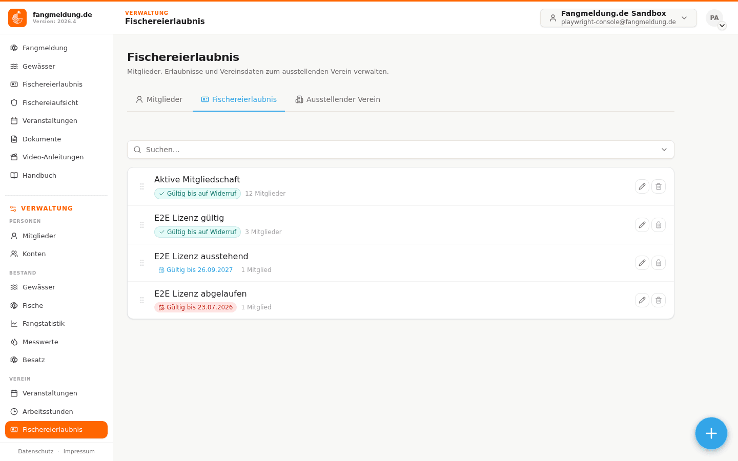 Fischereierlaubnis ausgeben.