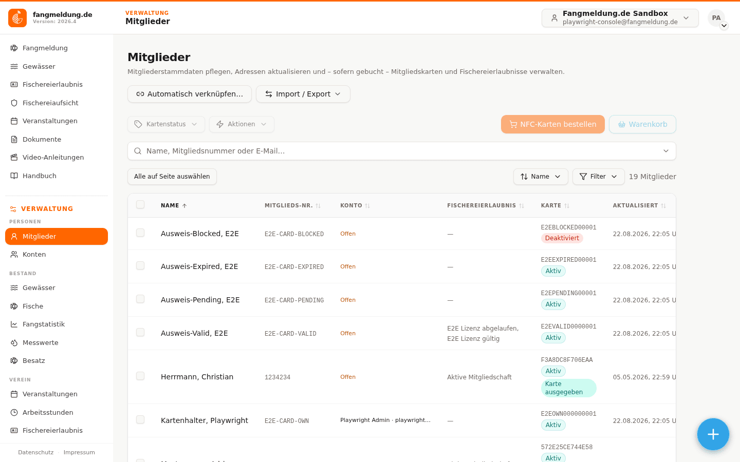 Vereinsverwaltung - Mitglieder, Gewässer und Fangstatistik